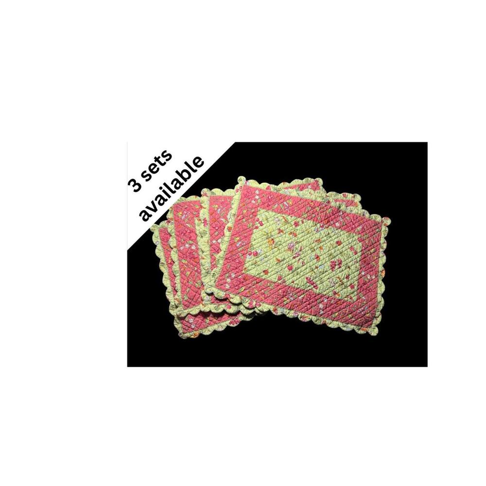 Williams Sonoma Floral Quilted Placemats Scalloped Reversible Set of 4